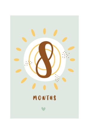 8 Months Baby Card Milestoneのイラスト素材