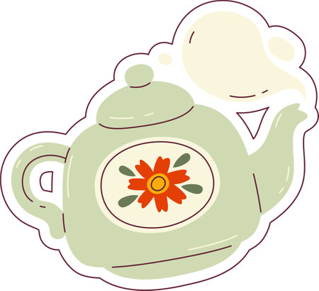 Kettle With Flower Stickerのイラスト素材