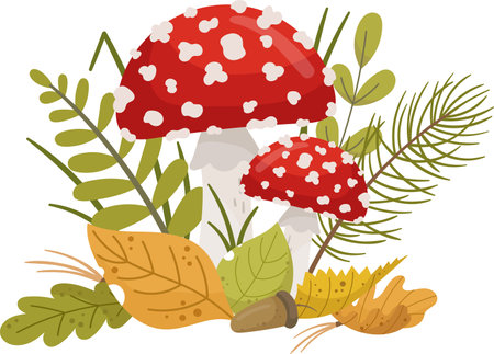 Mushroom Floral Still Life Compositionのイラスト素材