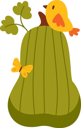 Pumpkin With Birdのイラスト素材