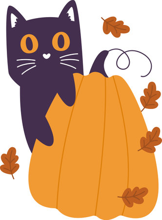 Cat Looking From Pumpkinのイラスト素材