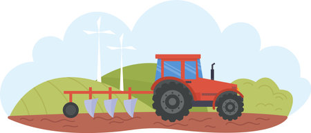 Tractor Working On Fieldのイラスト素材