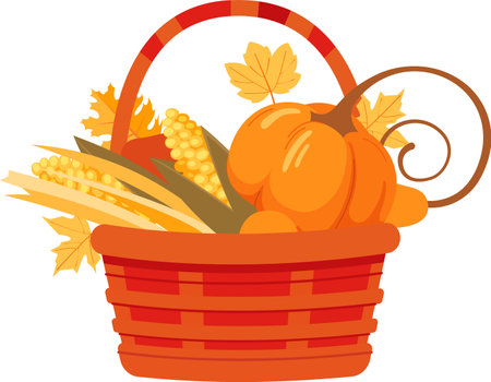 Basket With Autumn Fruits And Vegetablesのイラスト素材