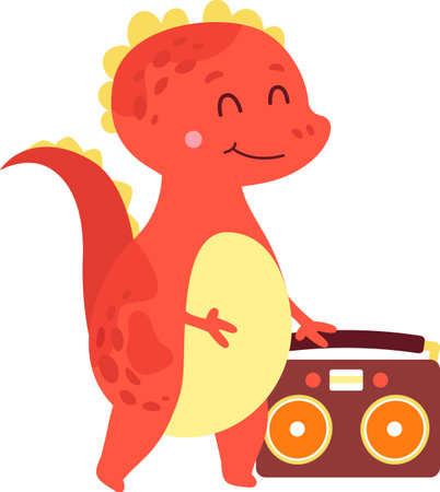 Dinosaur With Tape Recorderのイラスト素材