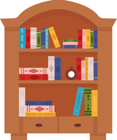 Wooden Bookcase With Booksのイラスト素材