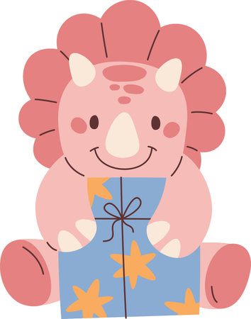 Dinosaur Baby With Birthday Presentのイラスト素材
