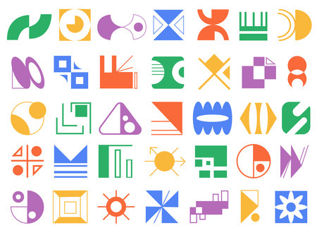 Modern futuristic figure geometric design, abstract brutalism shape, bauhaus artwork isolated setのイラスト素材