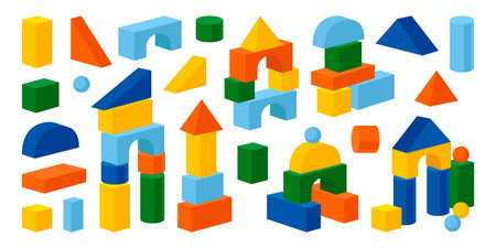 Building block children game for toy castle and tower construction creation isolated set on whiteのイラスト素材