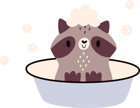 Raccoon Washing In Bowlのイラスト素材