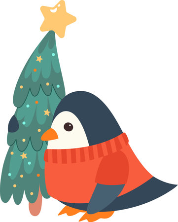 Penguin With Christmas Treeのイラスト素材