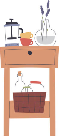 Kitchen Cabinet With Dishwareのイラスト素材
