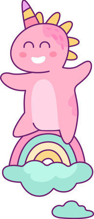 Dinosaur Unicorn On Rainbowのイラスト素材