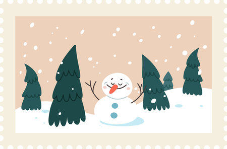 Christmas Stamp With Snowmanのイラスト素材