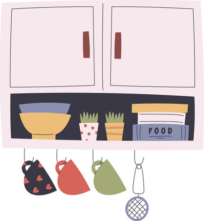 Kitchen Cabinet With Dishwareのイラスト素材