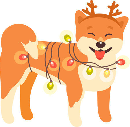 Christmas Dog With Garlandのイラスト素材