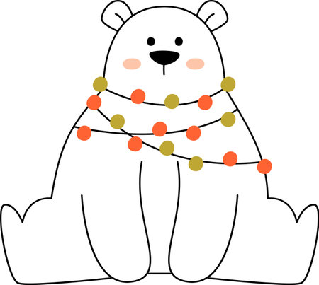 Bear With Garland Linedのイラスト素材