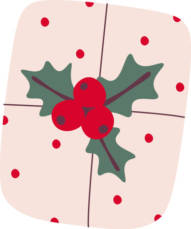 Christmas Gift With Leavesのイラスト素材