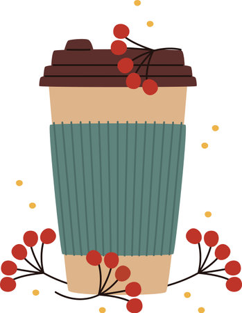 Christmas Paper Coffee Cup With Berriesのイラスト素材