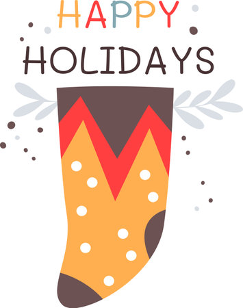 Happy Holidays Christmas Stocking Stickerのイラスト素材