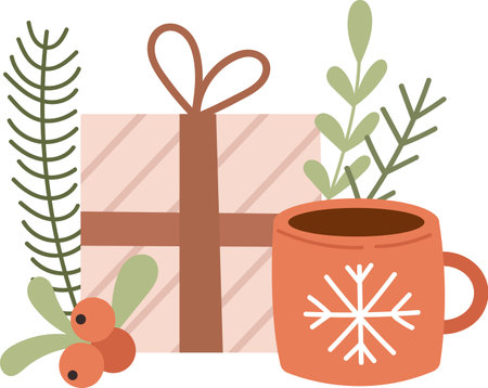 Christmas Floral Decoration With Giftのイラスト素材