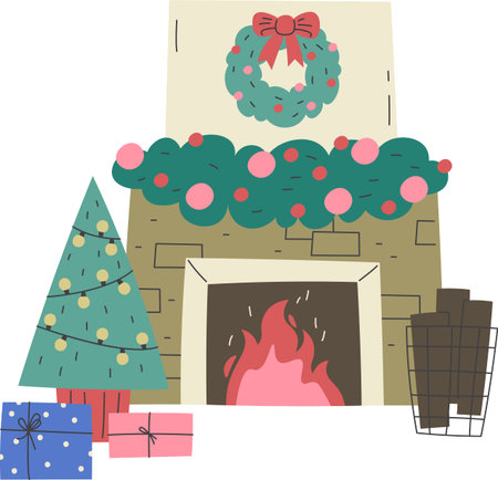 Christmas Home Fireplaceのイラスト素材