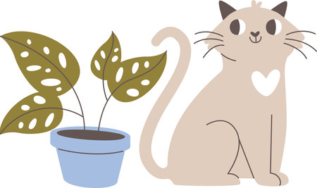 Cat And Plant Potのイラスト素材