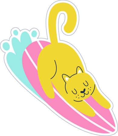 Cat On Surfing Board Stickerのイラスト素材