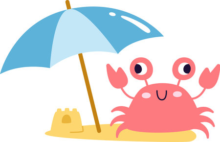 Crab On Beach Under Umbrellaのイラスト素材