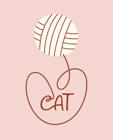 Cat With Threads Ball Background Posterのイラスト素材