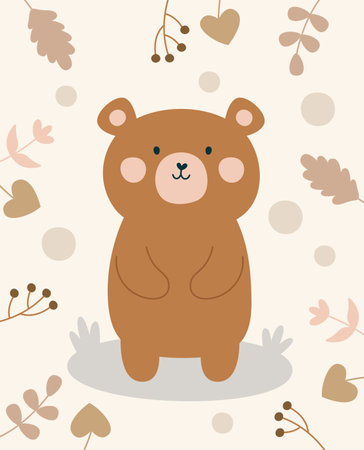 Fall Floral Background Bear Cardのイラスト素材