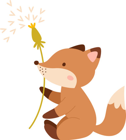 Childish Fox With Dandelionのイラスト素材