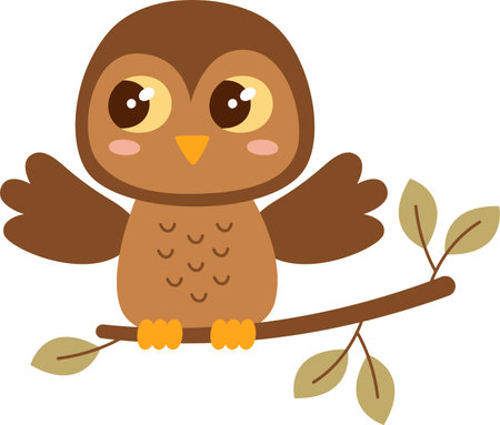 Childish Owl Sitting On Twigのイラスト素材