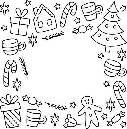 Christmas Square Frame With Doodle Elementsのイラスト素材