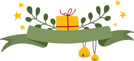 Christmas Ribbon With Gift And Bellのイラスト素材