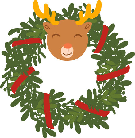 Christmas Wreath With Deerのイラスト素材
