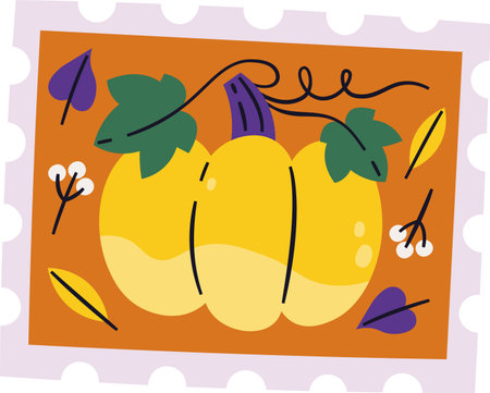 Autumn Postage Stamp With Pumpkin And Leavesのイラスト素材
