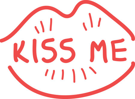 Hand Drawn Lined Lips With Kiss Me Letteringのイラスト素材