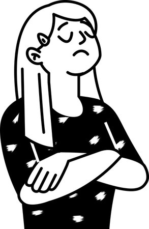Doodle Girl Emotional Character With Folded Armsのイラスト素材