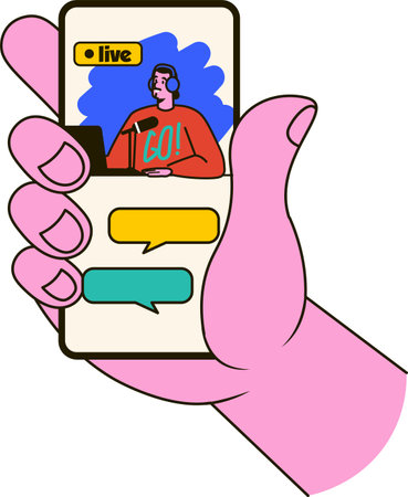 Hand Holding Smartphone Watching Online Showのイラスト素材