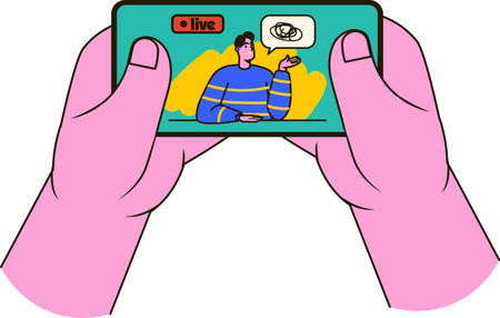 Hands Holding Smartphone Watching Online Showのイラスト素材