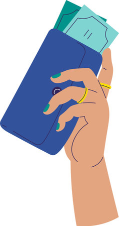 Hand Holding Wallet With Moneyのイラスト素材