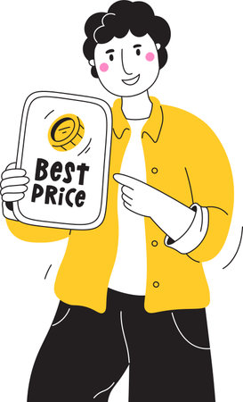 Cartoon Character Pointing at Best Price Displayのイラスト素材