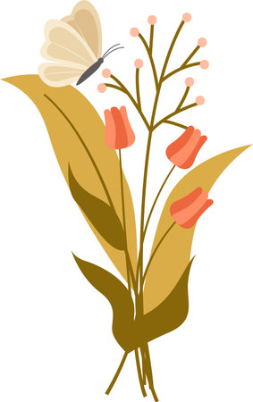 Wildflower Bouquet With Butterflyのイラスト素材