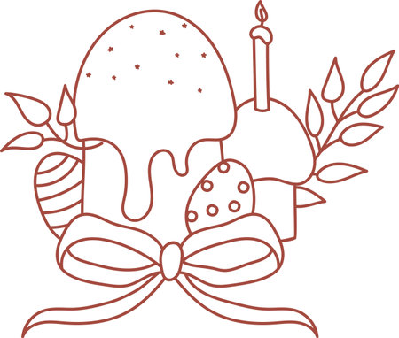 Line Easter Composition With Cakes And Eggsのイラスト素材