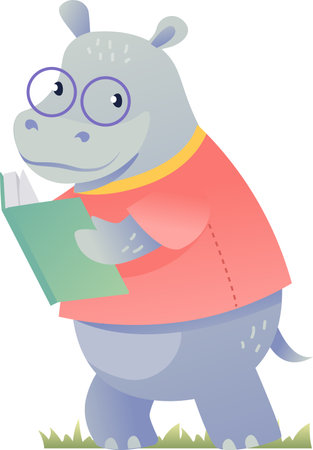 Hippopotamus Reading Bookのイラスト素材