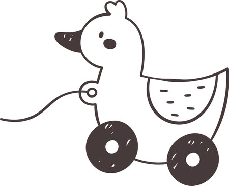 Sketch Line Duck On Wheels Toyのイラスト素材