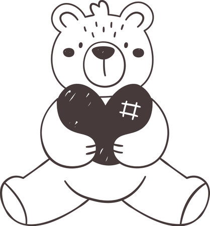 Sketch Line Bear With Heartのイラスト素材