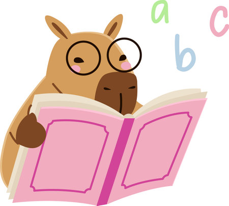 School Capybara Reading Bookのイラスト素材
