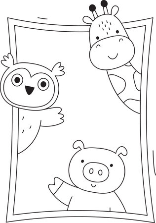 Cute Animal Friends in Doodle Frameのイラスト素材