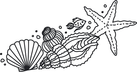 Sea Life with Shells and Starfishのイラスト素材
